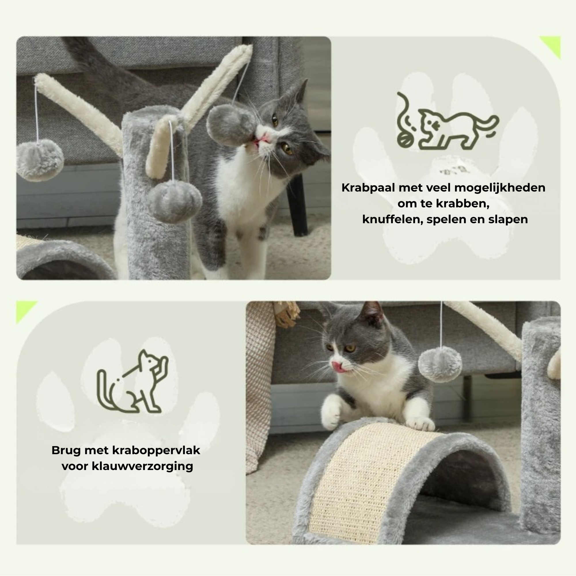 Compacte krabpaal met kattenspeeltjes voor speelse katten – fun en ontspanning in een compact formaat van 38x38x40 cm