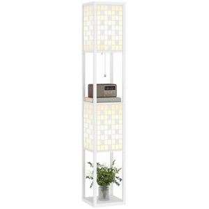 Vloerlamp 155 cm met rasterpatroon en geïntegreerde opbergruimte | Zenzee in wit met sfeervolle verlichting en opbergvak