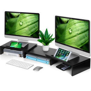 Ergonomische monitorverhoger zwart voor 2 monitors – verstelbaar en stevig voor betere werkhouding | Zenzee