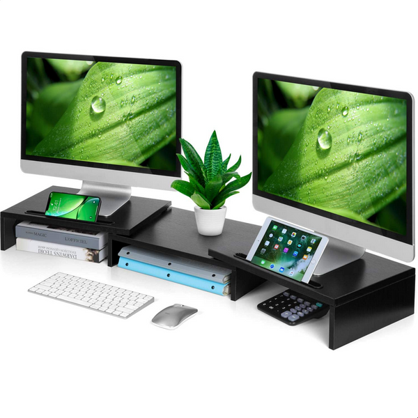 Ergonomische monitorverhoger zwart voor 2 monitors – verbeter je werkhouding | Zenzee