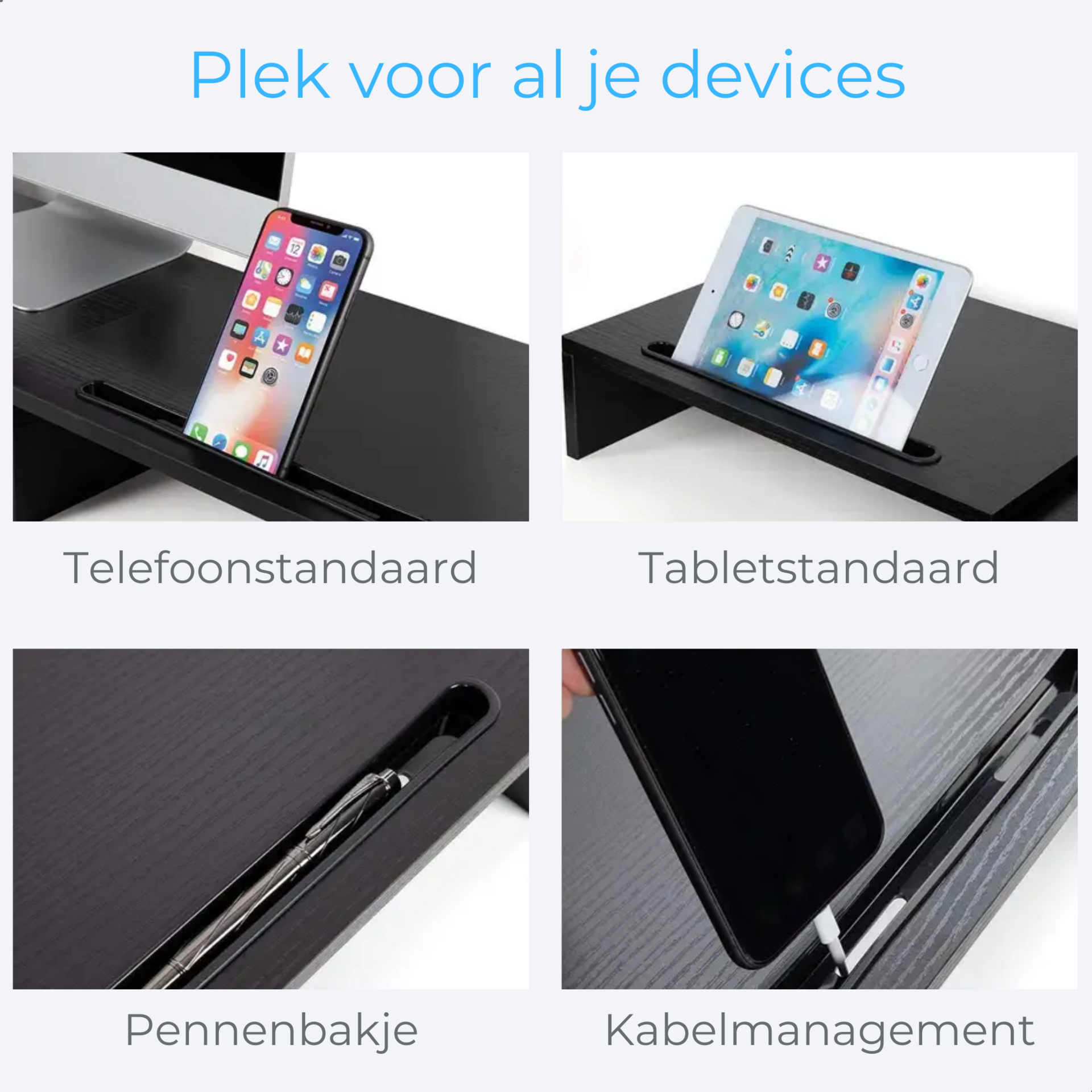 Ergonomische monitorverhoger zwart voor 2 monitors – verbeter je werkhouding | Zenzee