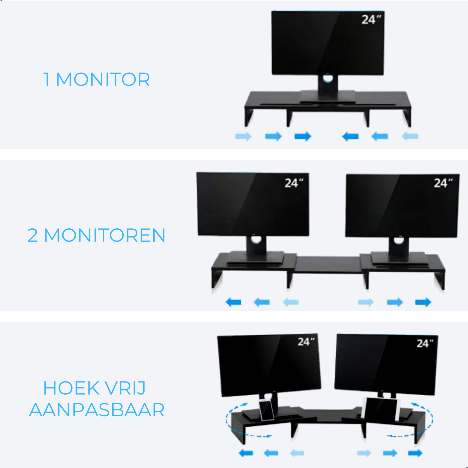 Ergonomische monitorverhoger zwart voor 2 monitors – verbeter je werkhouding | Zenzee
