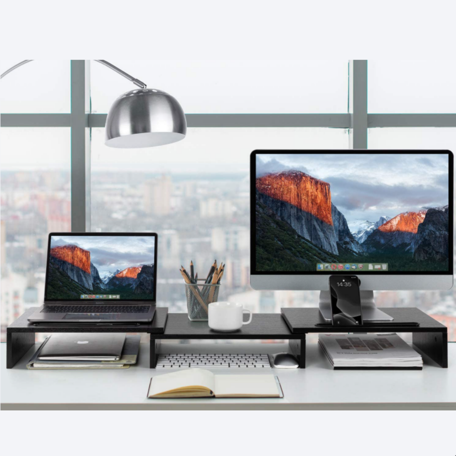 Ergonomische monitorverhoger zwart voor 2 monitors – verbeter je werkhouding | Zenzee