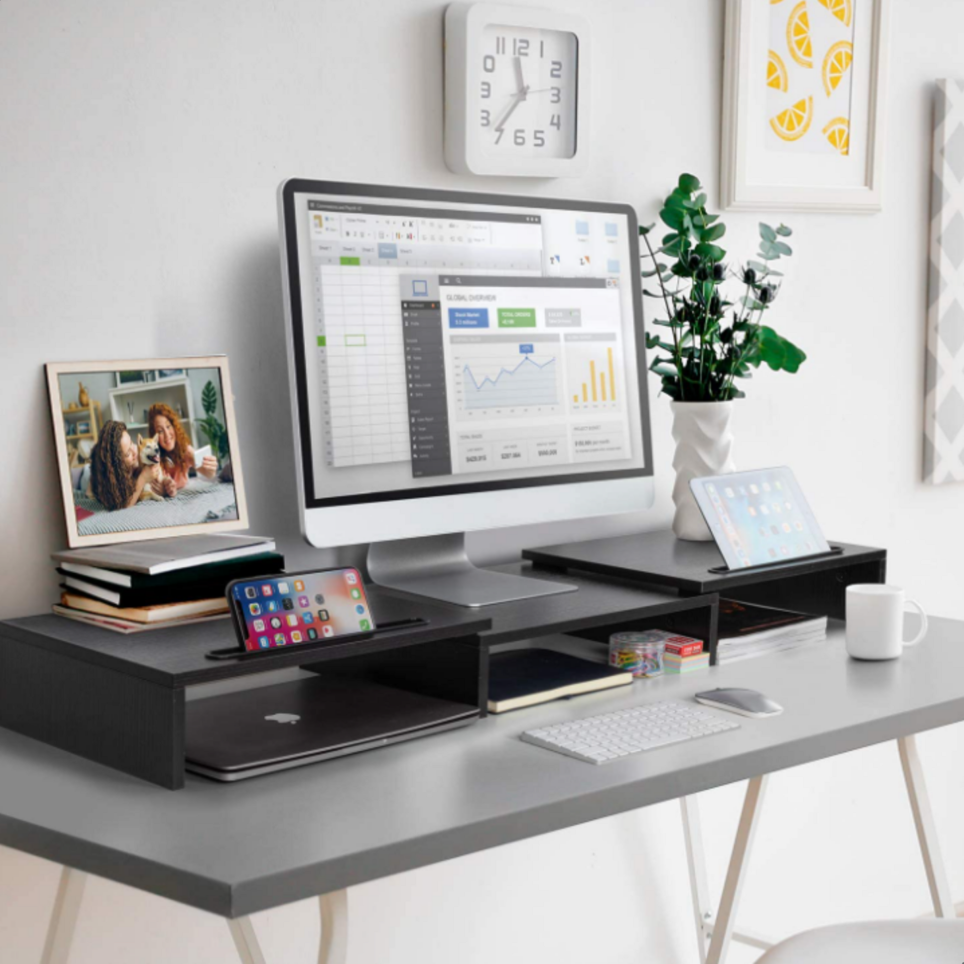 Ergonomische monitorverhoger zwart voor 2 monitors – verbeter je werkhouding | Zenzee