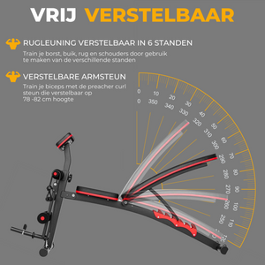 Verstelbare fitnessbank halterbank 153x53x102 cm met 6 rugleuningstanden en verstelbare armsteun voor trainingsvariatie