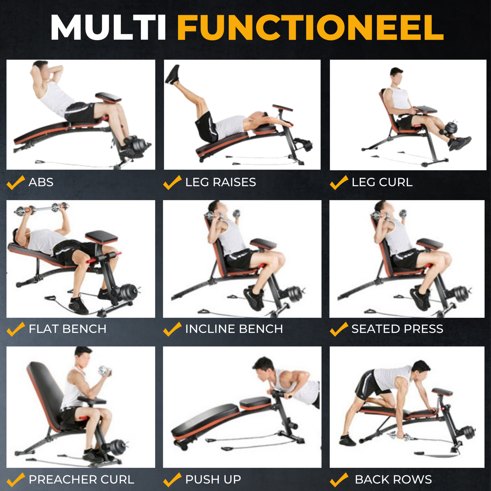 Verstelbare fitnessbank halterbank 153x53x102 cm voor optimale ondersteuning en trainingsvariatie