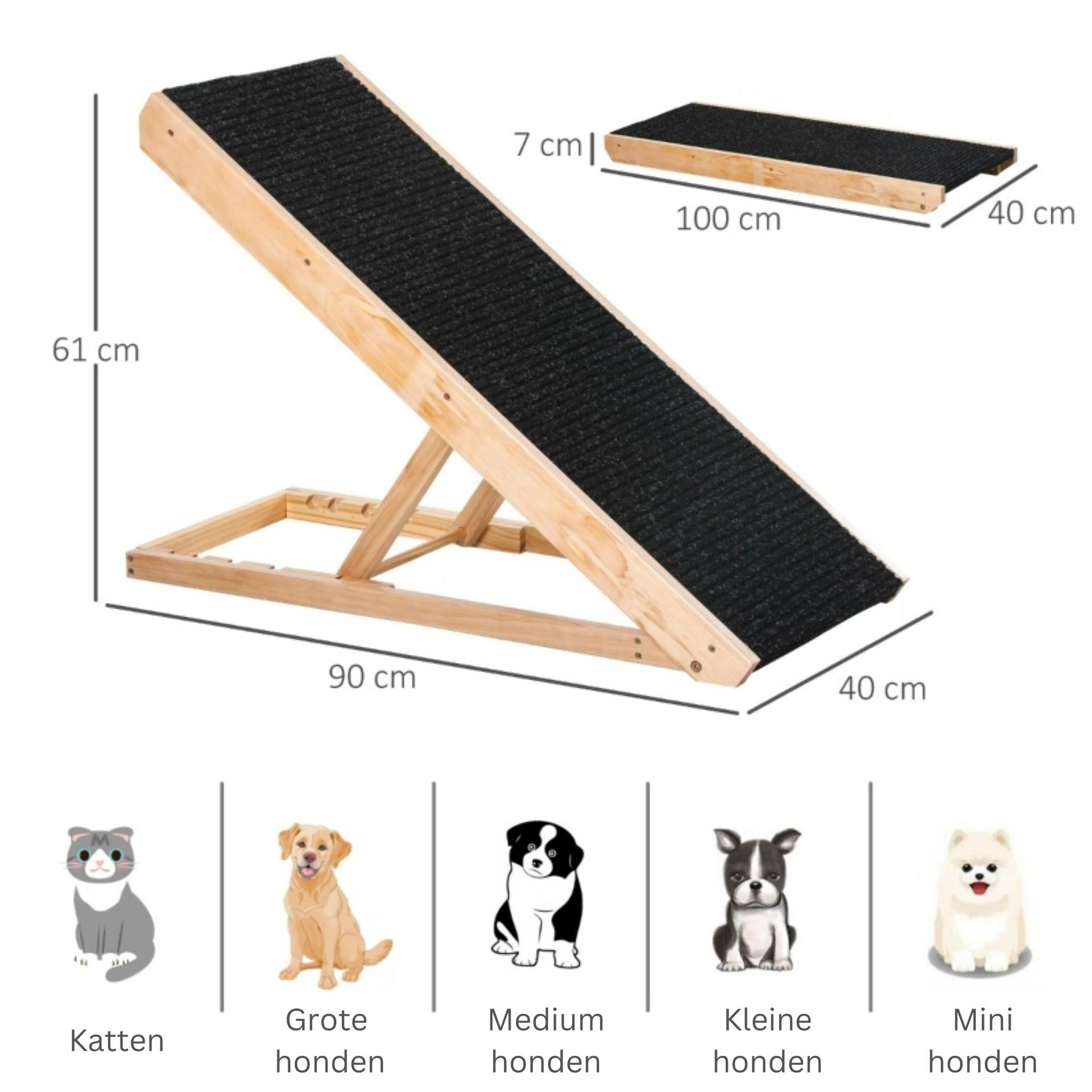 Verstelbare hondenloopplank 90x40x61 cm met antislip en stevige constructie