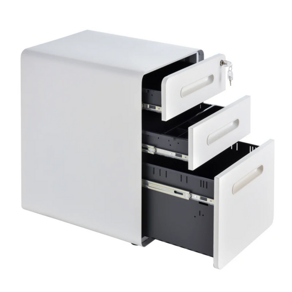 Compact ladeblok bureau wit staal met 3 lades en veilig slotsysteem