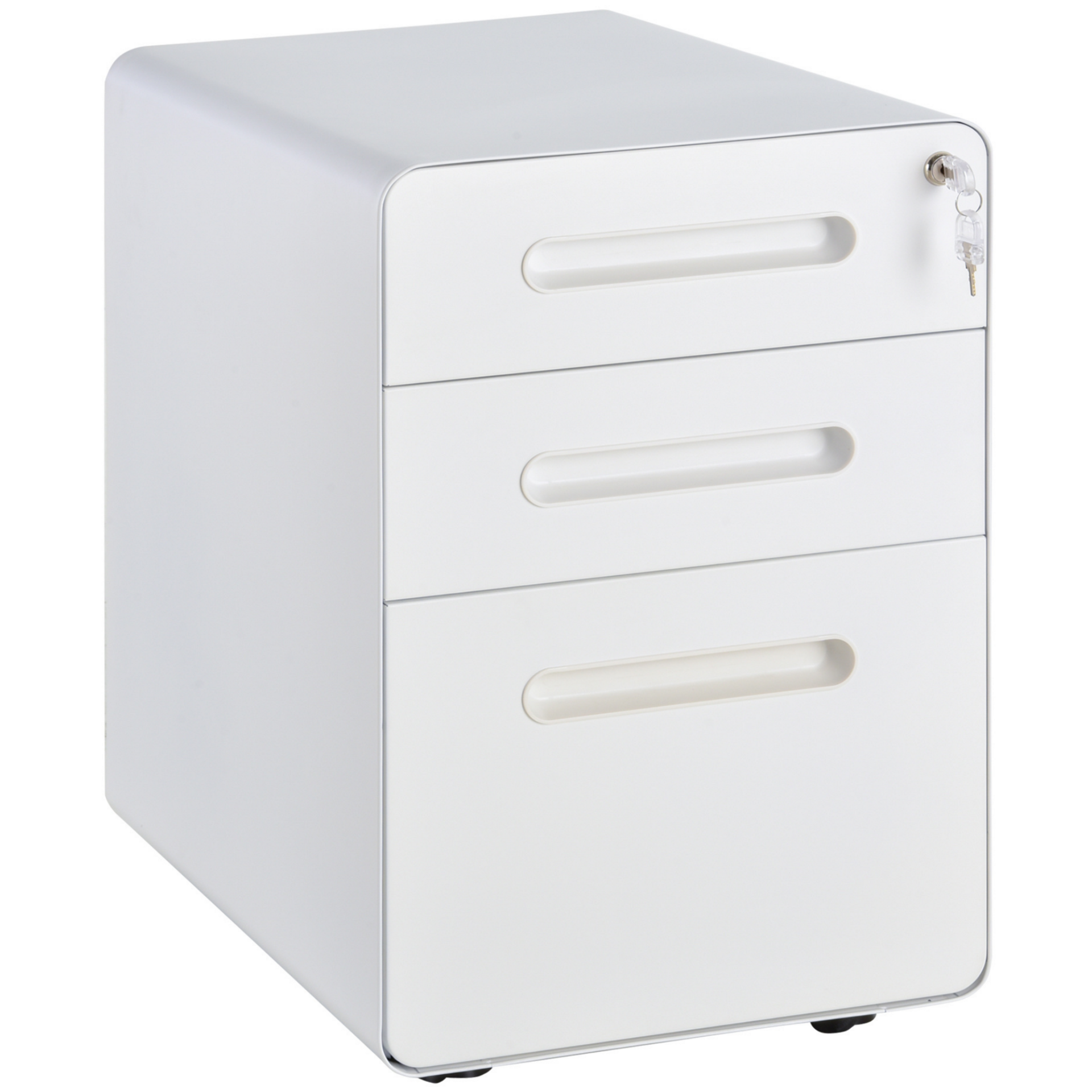 Compact ladeblok bureau wit staal met 3 lades en veilig slotsysteem