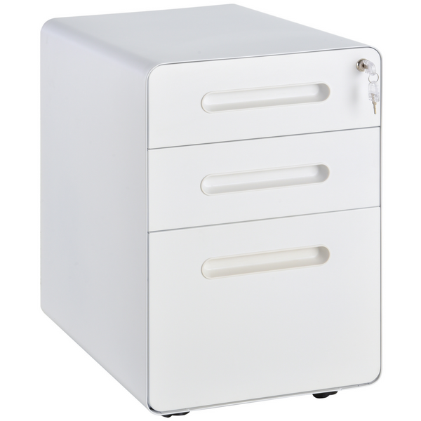 Compact ladeblok bureau wit staal met 3 lades en veilig slotsysteem