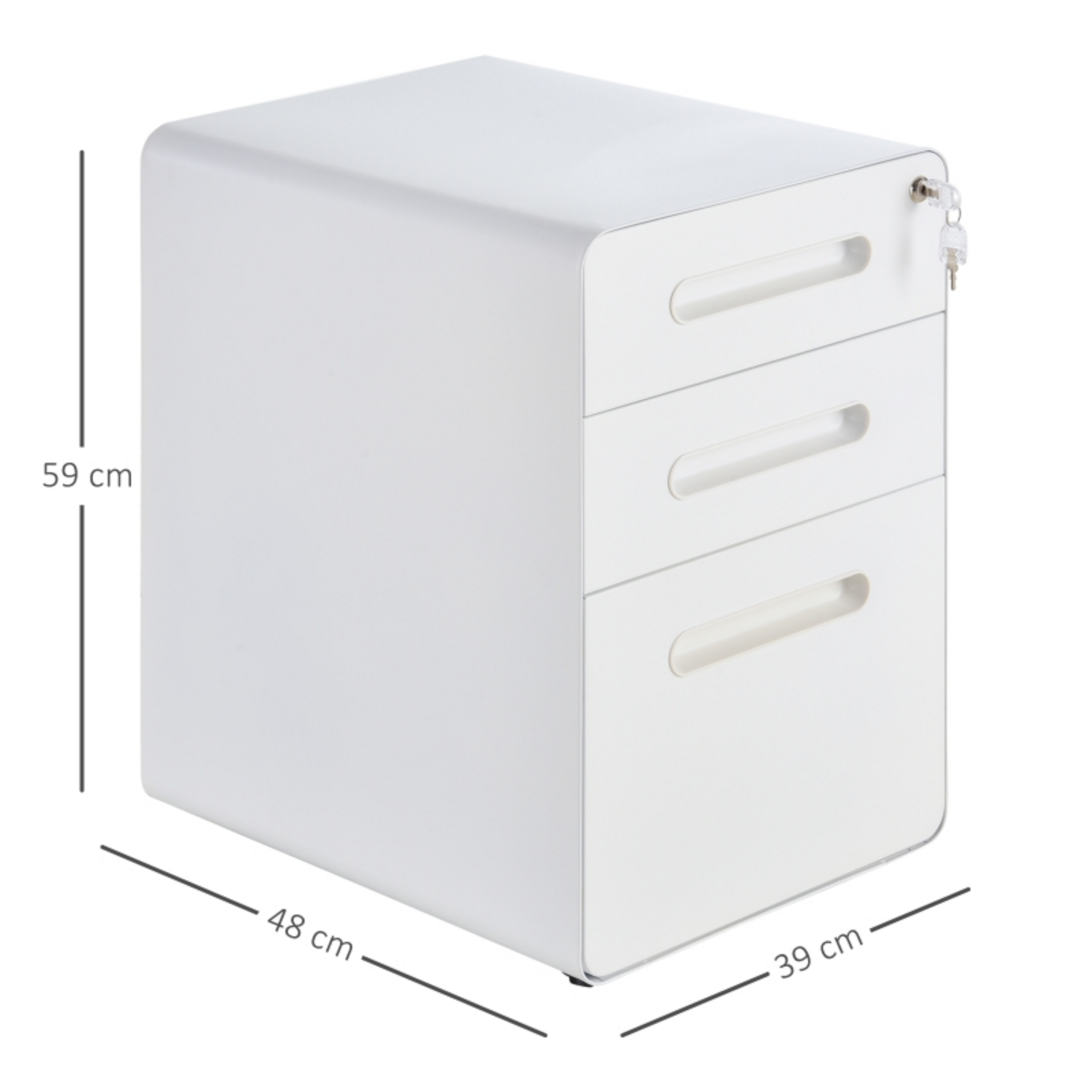 Compact ladeblok bureau wit staal met 3 lades en veilig slotsysteem
