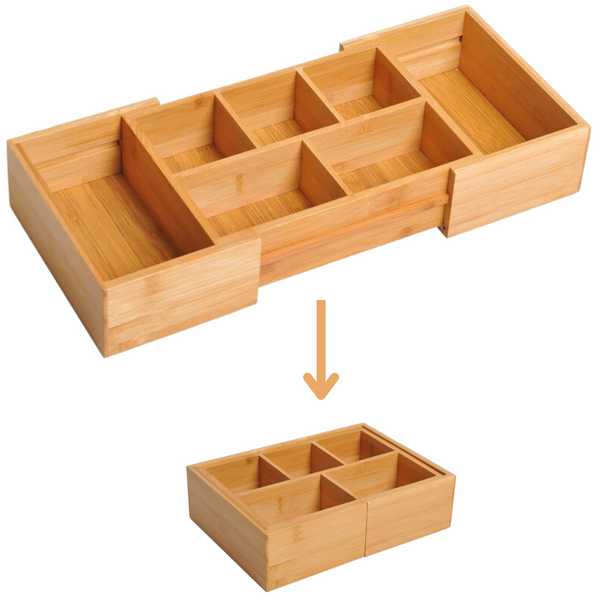 Uitschuifbare bamboe bureau-organizer met 5–7 vakken – 24,6–41 cm