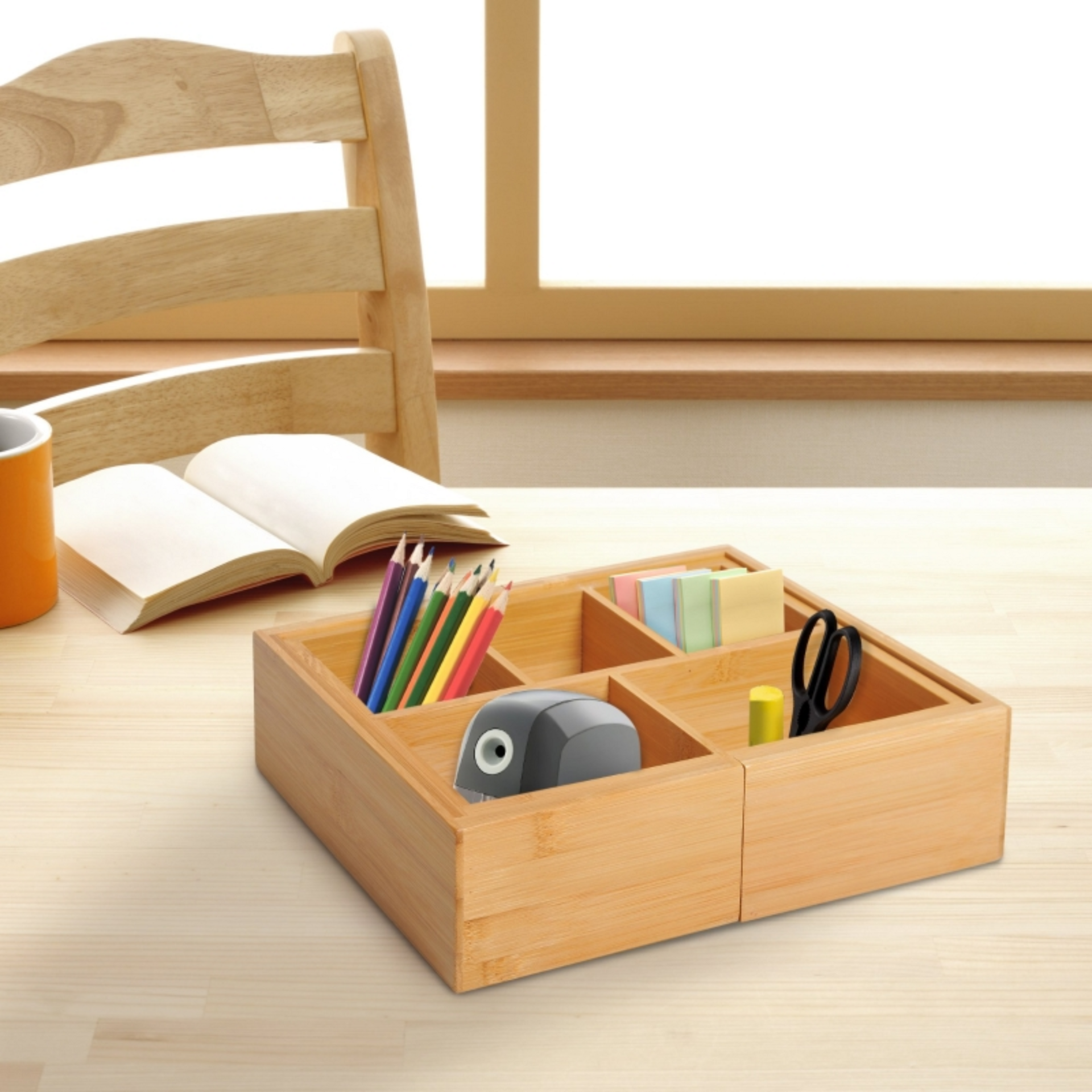 Uitschuifbare bamboe bureau-organizer met 5–7 vakken – 24,6–41 cm