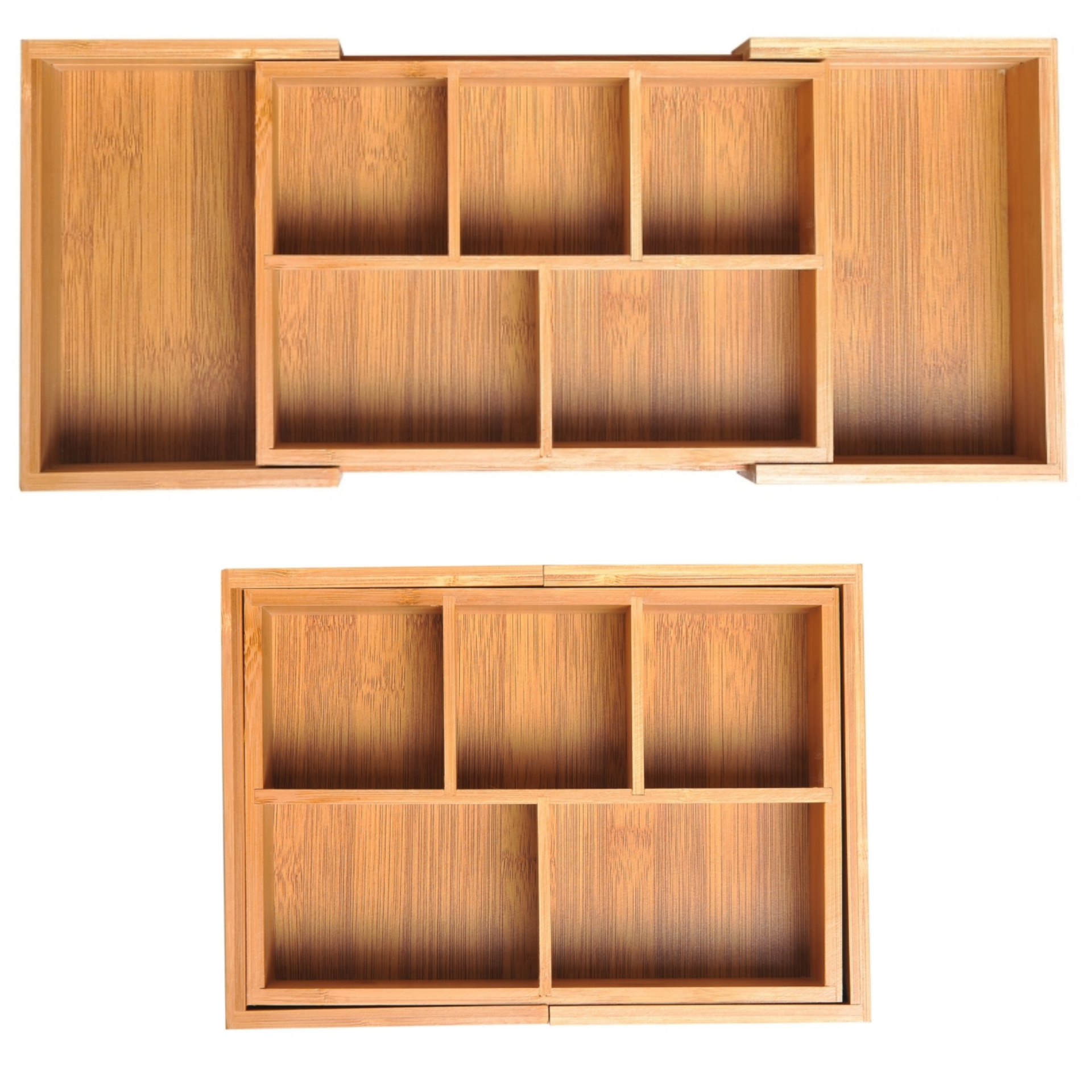 Uitschuifbare bamboe bureau-organizer met 5–7 vakken – 24,6–41 cm