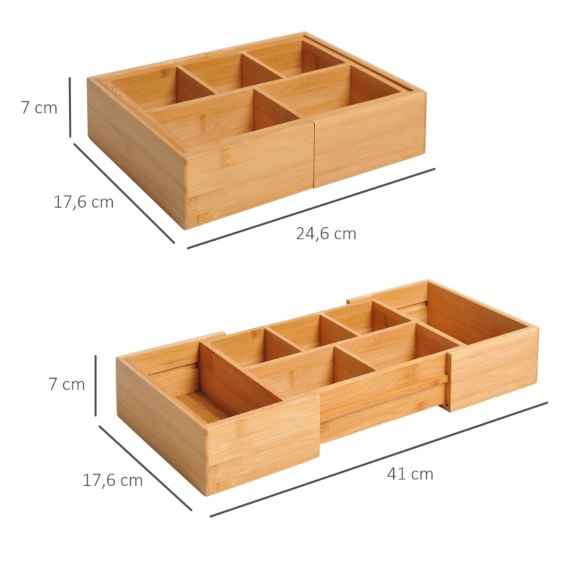 Uitschuifbare bamboe bureau-organizer met 5–7 vakken – 24,6–41 cm