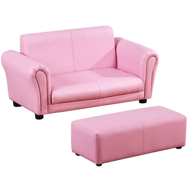 Roze kinderbank met hocker en zachte kinderfauteuil 83x42x41 cm