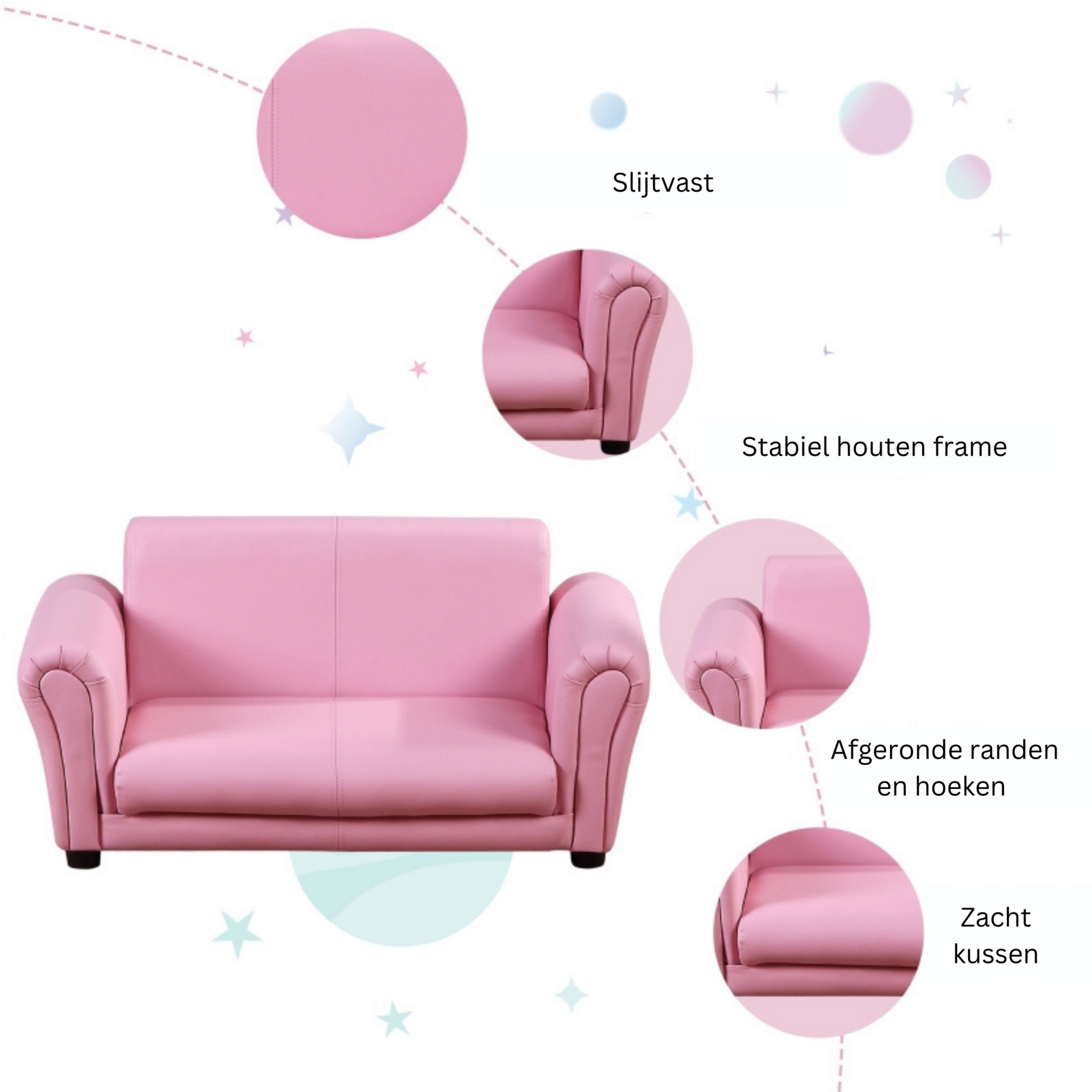 Roze kinderbank met hocker en zachte kinderfauteuil 83x42x41 cm
