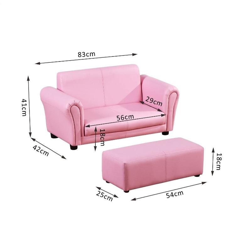 Roze kinderbank met hocker en zachte kinderfauteuil 83x42x41 cm
