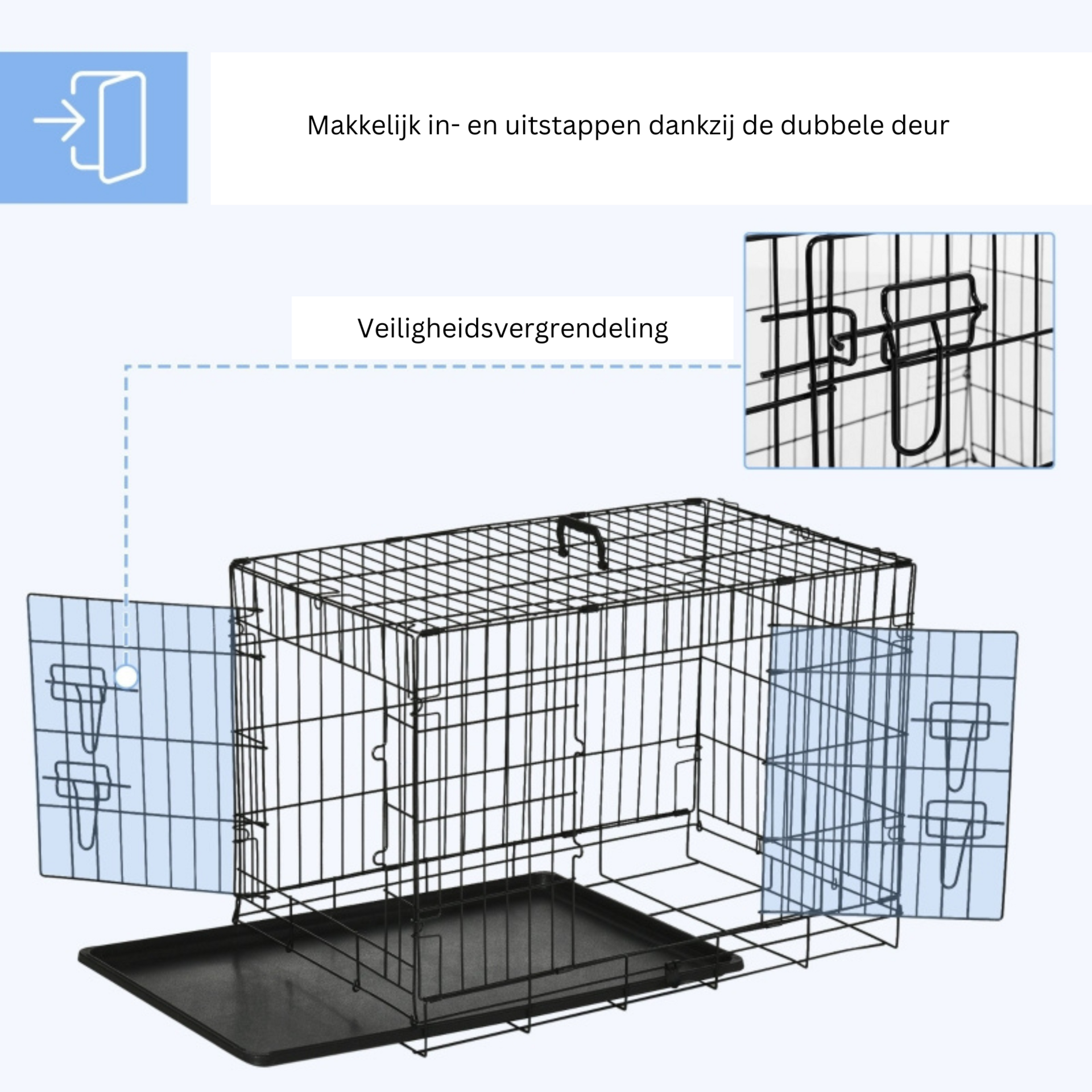Stevige opvouwbare hondenbench zwart 76x46x52 cm makkelijk mee te nemen