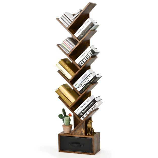 Industriële boekenkast met 8 schappen in bruin, 38x22x150cm | Zenzee