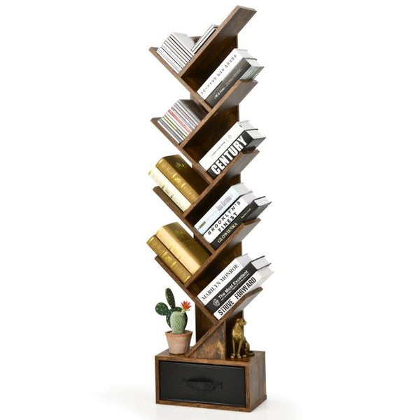 Industriële boekenkast met 8 schappen in bruin, 38x22x150cm | Zenzee