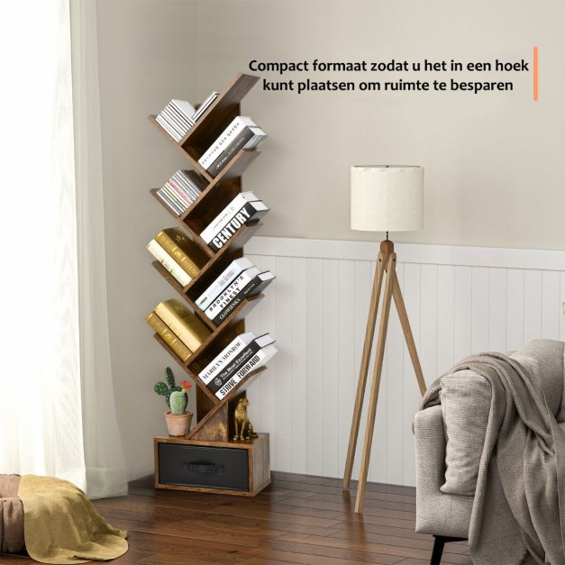Industriële boekenkast met 8 schappen in bruin, 38x22x150cm | Zenzee