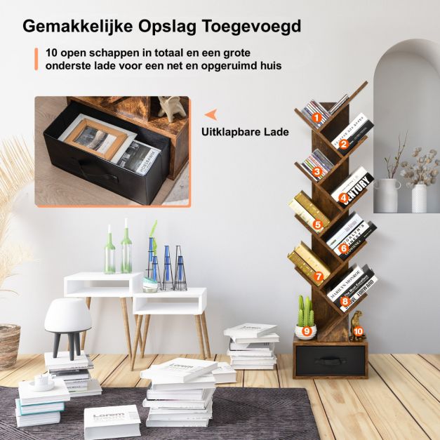 Industriële boekenkast met 8 schappen in bruin, 38x22x150cm | Zenzee