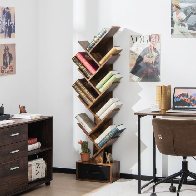 Industriële boekenkast met 8 schappen in bruin, 38x22x150cm | Zenzee
