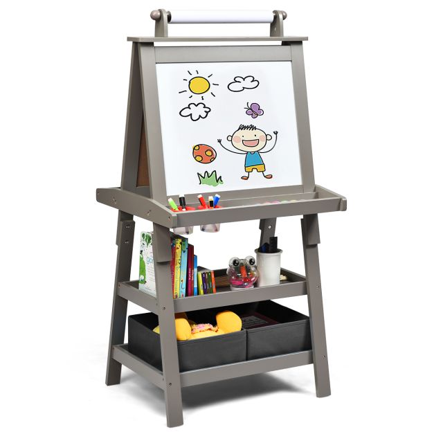 Krijtbord en whiteboard grijs 59x50x117 cm, perfect voor kinderen om te tekenen