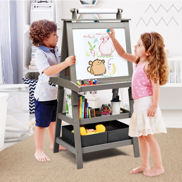 Krijtbord en whiteboard grijs 59x50x117 cm, perfect voor kinderen om te tekenen
