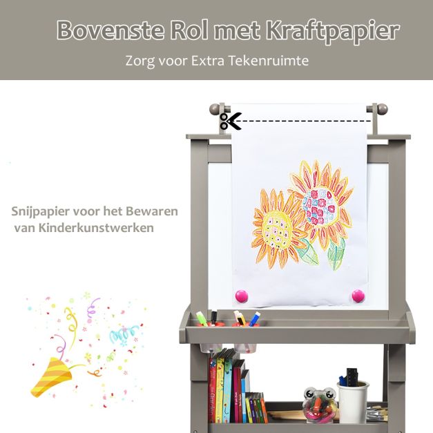 Krijtbord en whiteboard grijs 59x50x117 cm, perfect voor kinderen om te tekenen