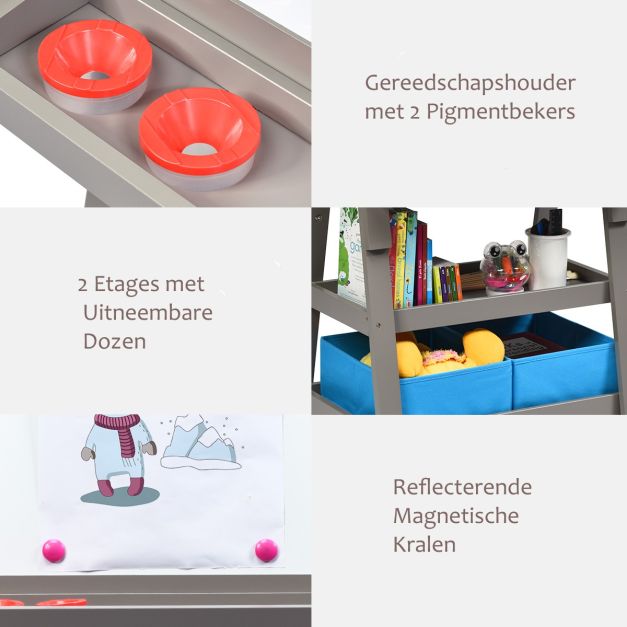 Krijtbord en whiteboard grijs 59x50x117 cm, perfect voor kinderen om te tekenen