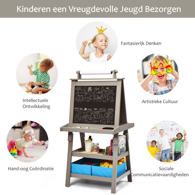 Krijtbord en whiteboard grijs 59x50x117 cm, perfect voor kinderen om te tekenen