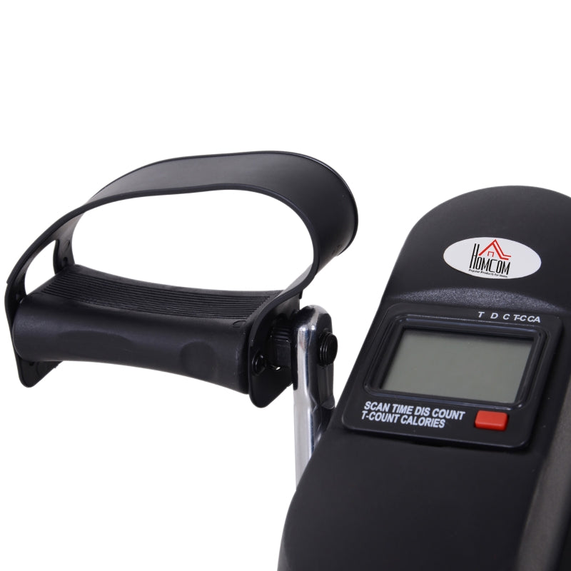 Compacte zwarte bureau hometrainer stoelfiets met display voor thuisgebruik