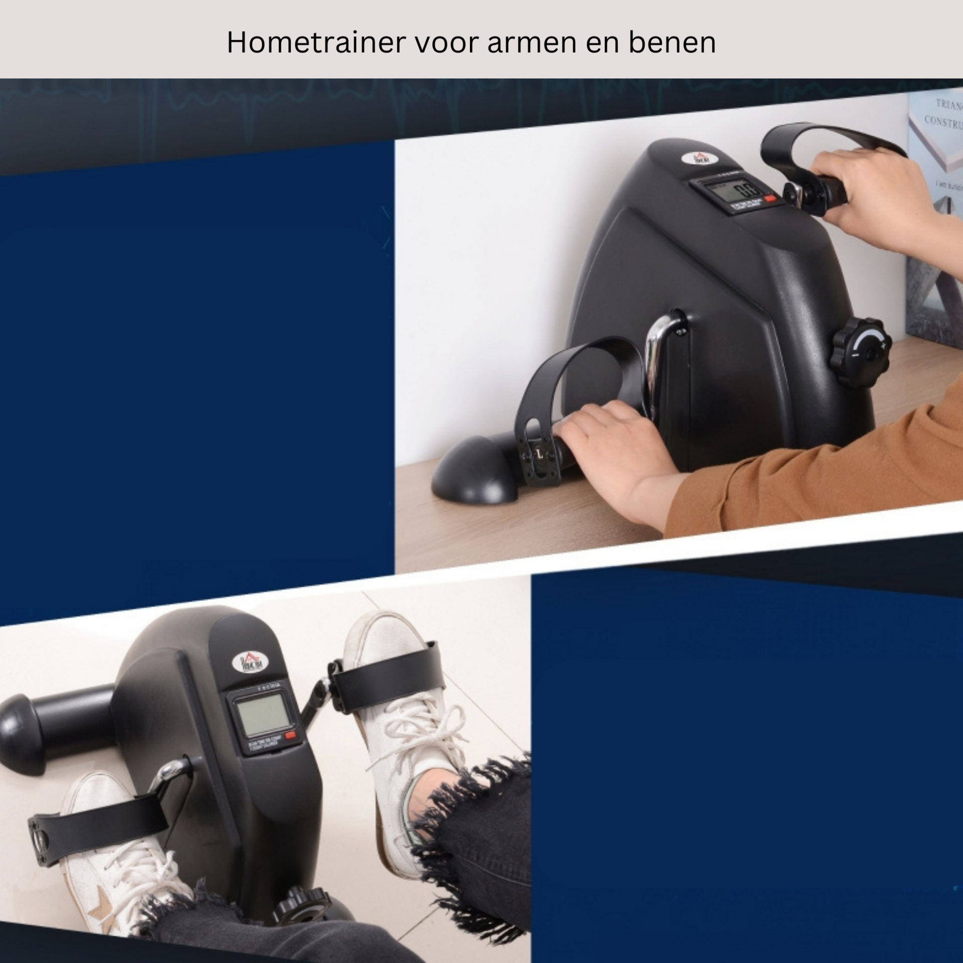 Compacte zwarte bureau hometrainer stoelfiets met display voor thuisgebruik