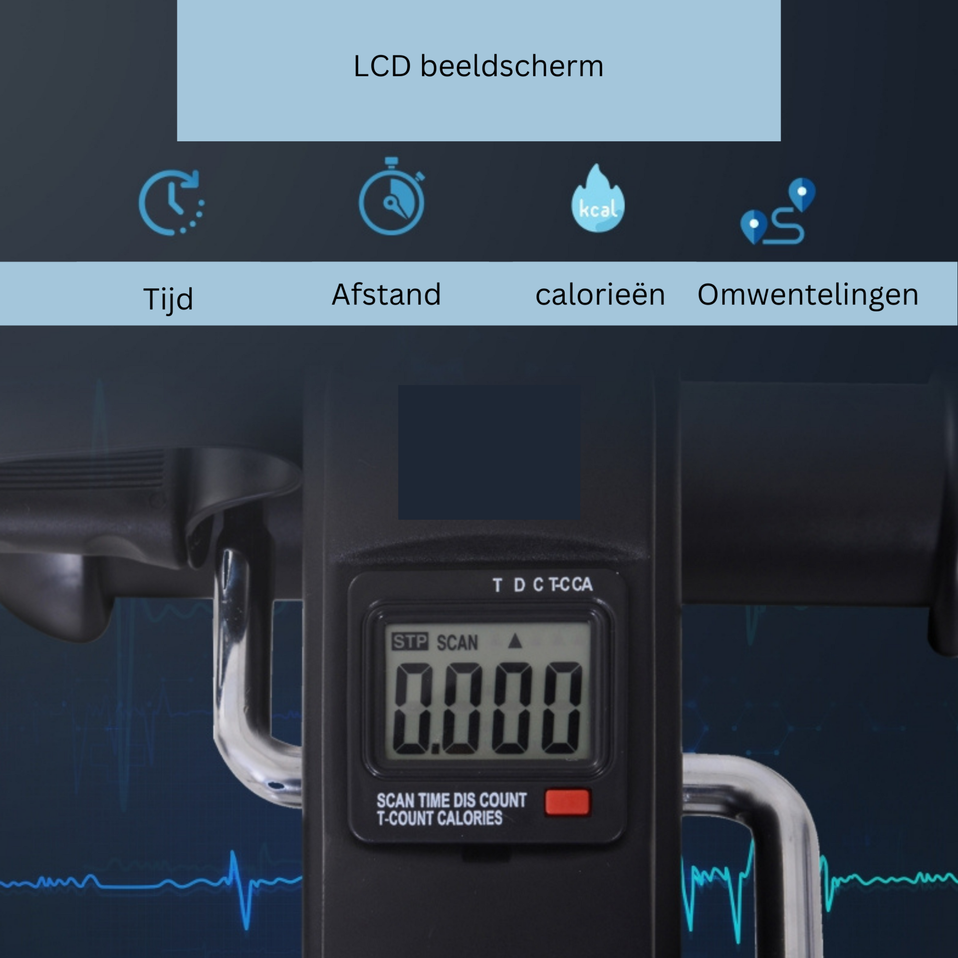 Compacte zwarte bureau hometrainer stoelfiets met display voor thuisgebruik