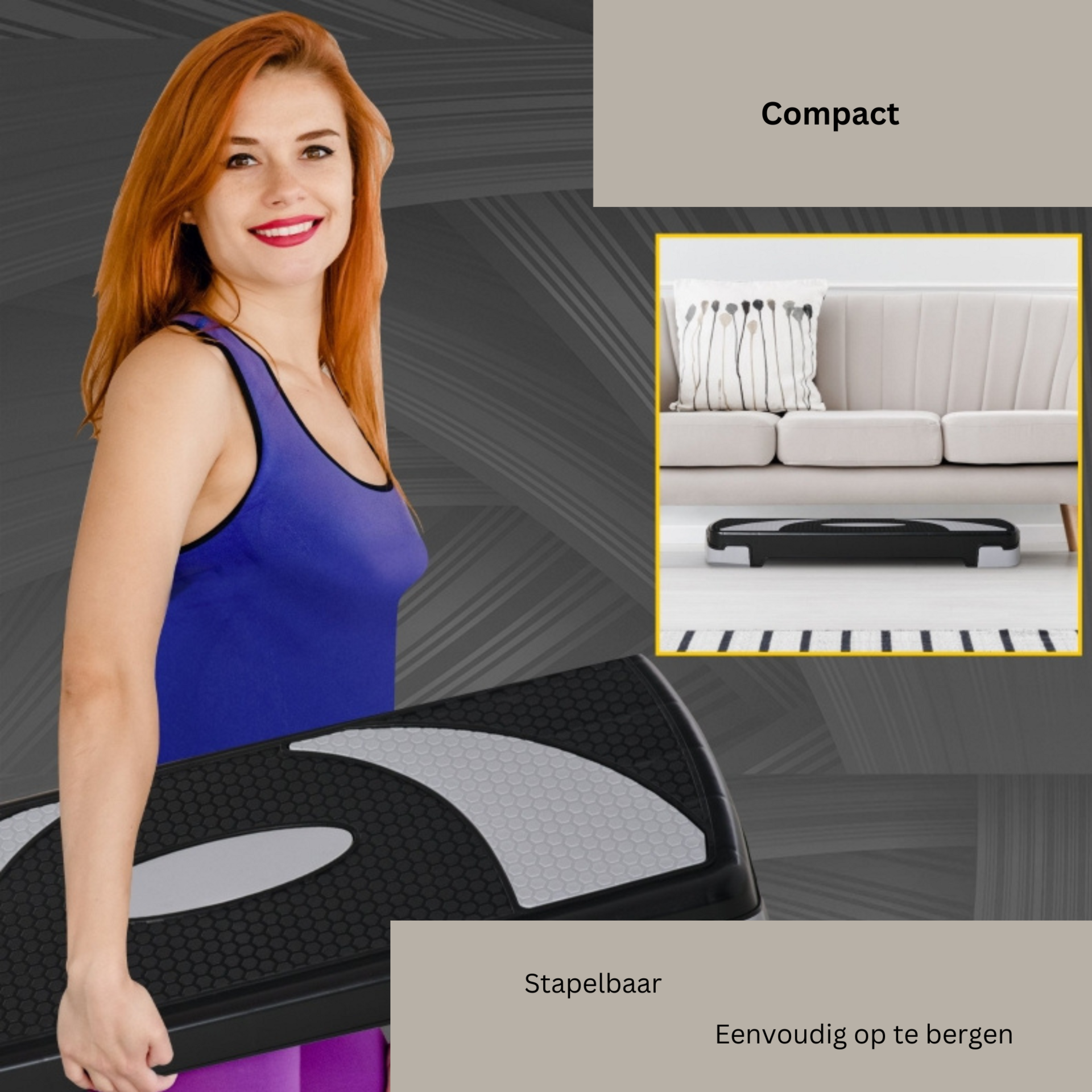Functionele verstelbare aerobic step zwart-grijs 80x31x20 cm voor fitness