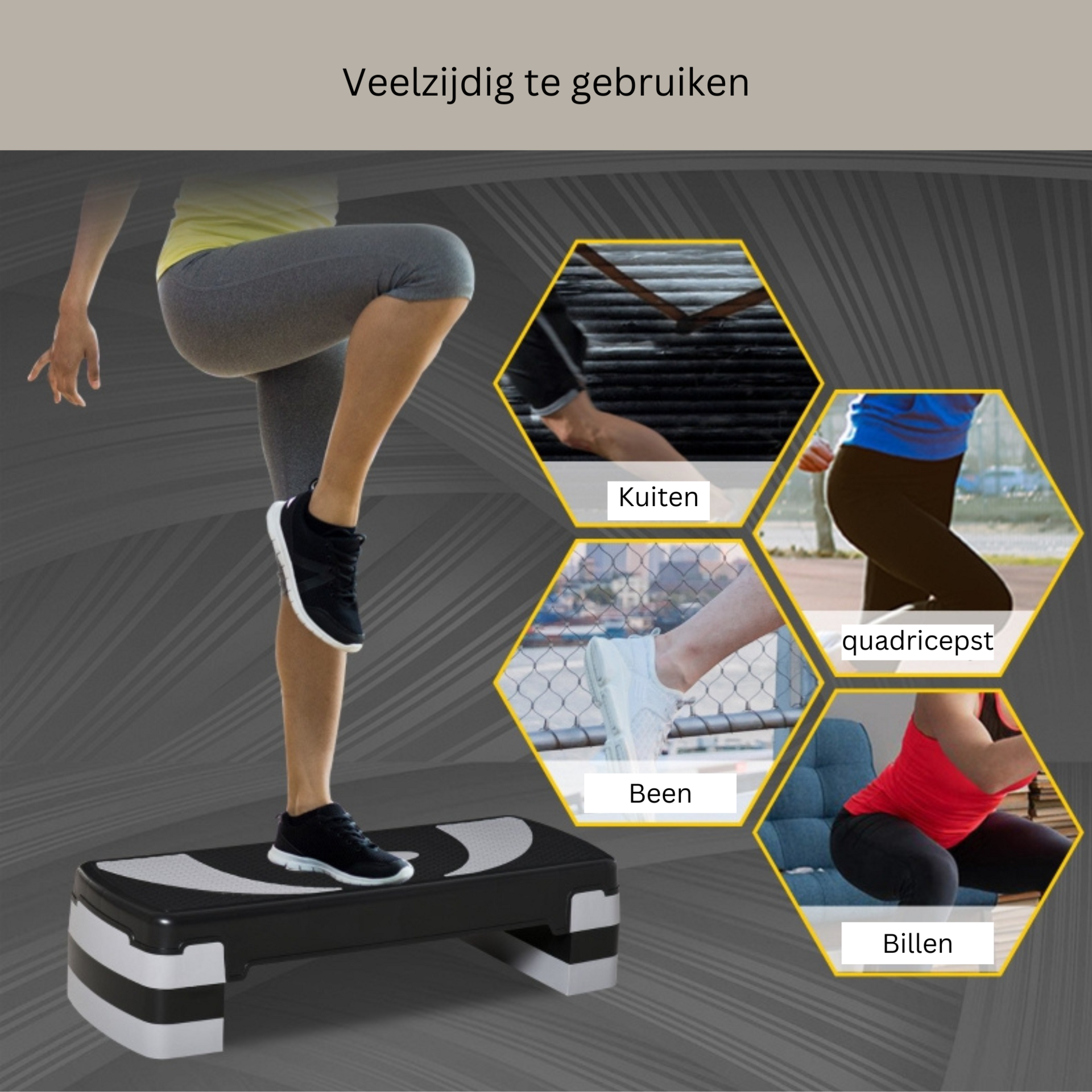 Functionele verstelbare aerobic step zwart-grijs 80x31x20 cm voor fitness