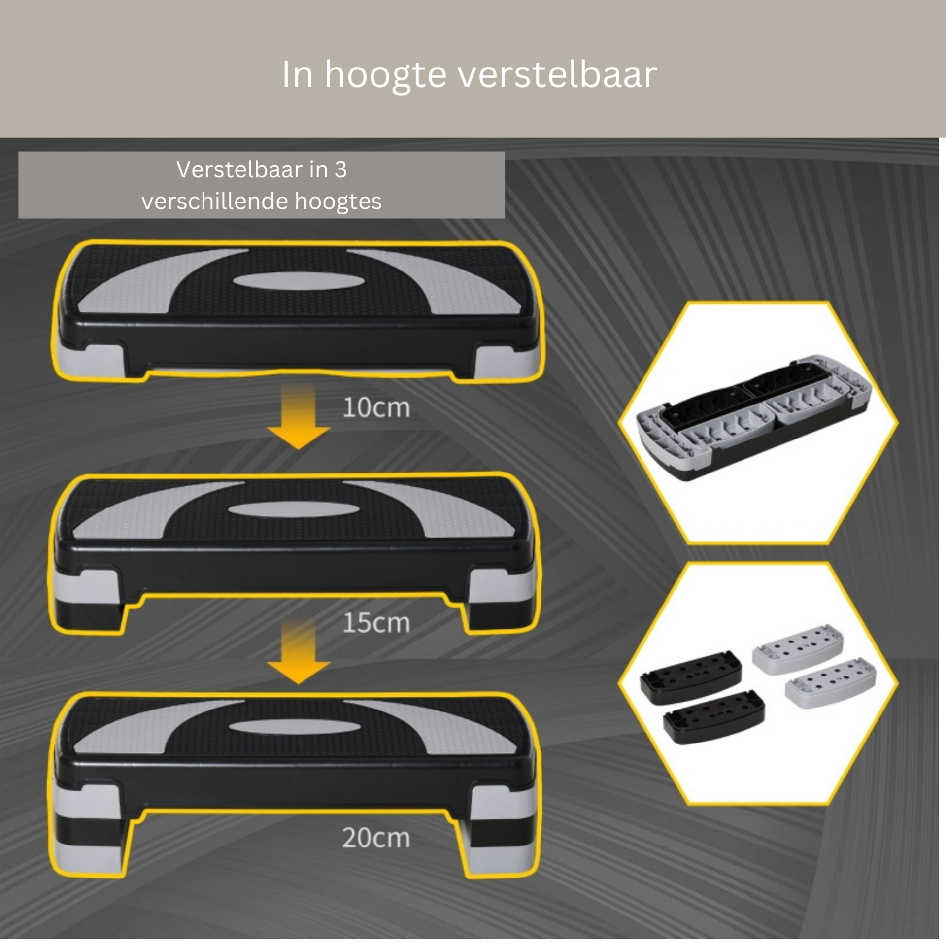 Functionele verstelbare aerobic step zwart-grijs 80x31x20 cm voor fitness