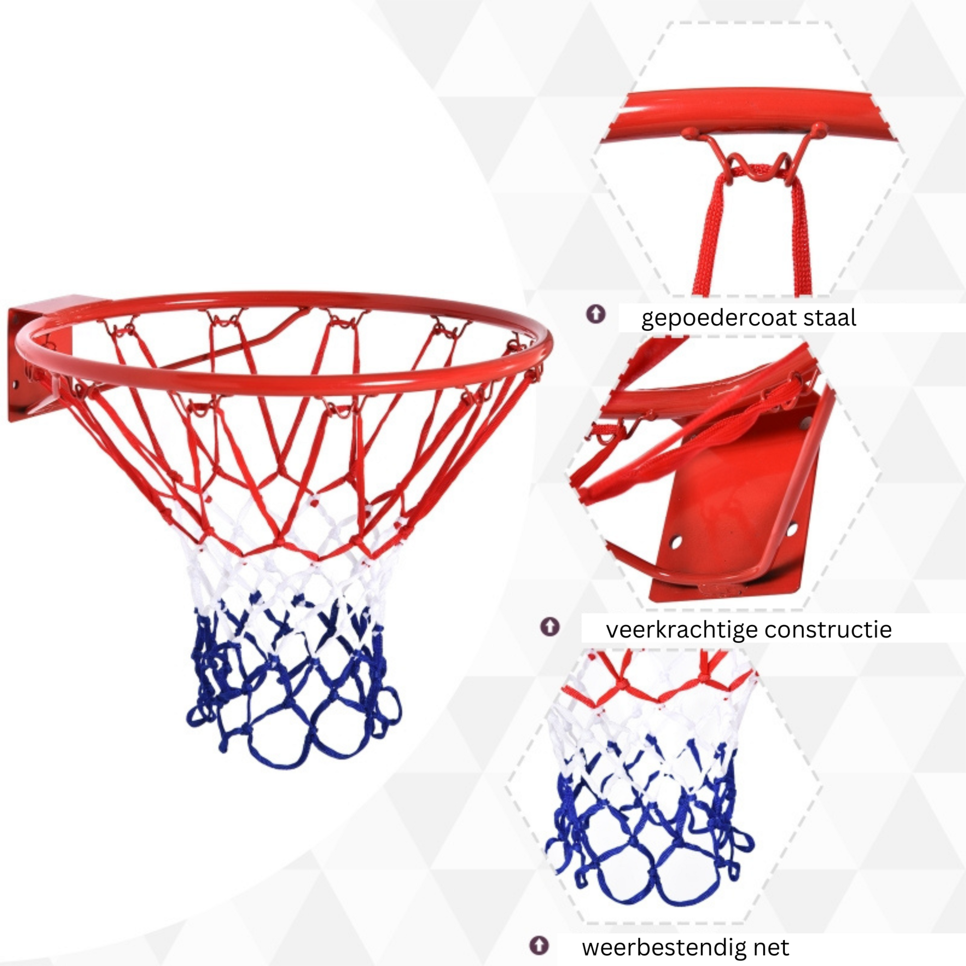 Rood-blauw-witte basketbalring 46 cm voor fun en sportieve training