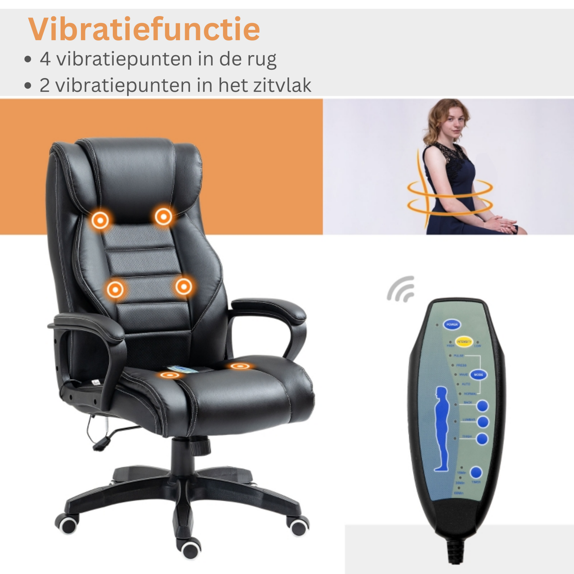Ergonomische gamestoel verstelbaar met massagefunctie – zwart design