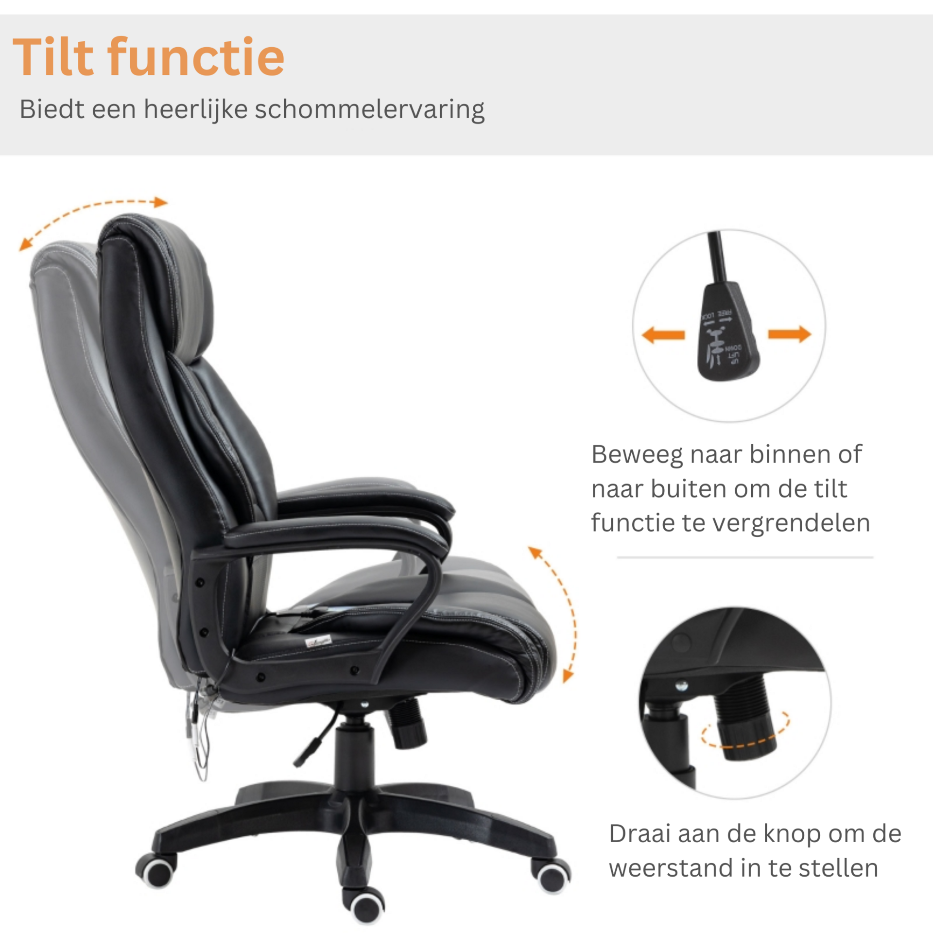 Ergonomische gamestoel verstelbaar met massagefunctie – zwart design