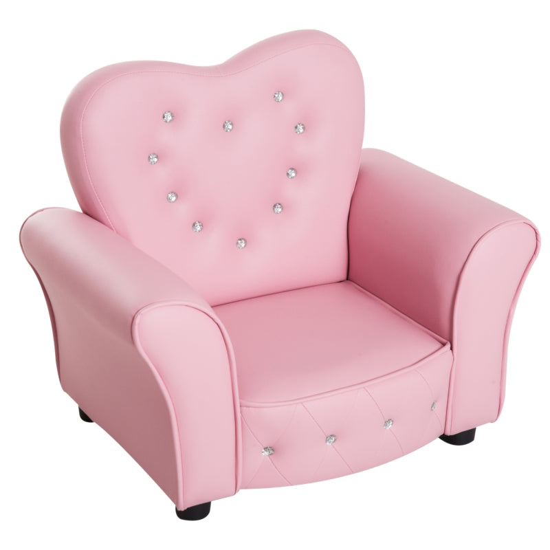 Kinderstoel met armleuningen in roze kunstleer – L59 x B41,5 x H49 cm