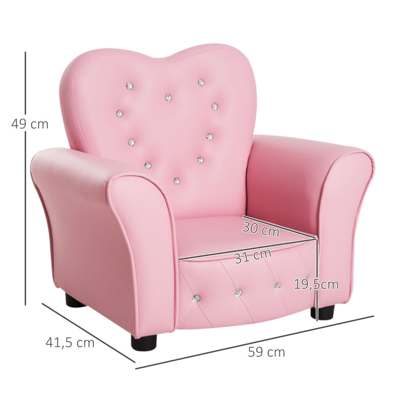 Kinderstoel met armleuningen in roze kunstleer – L59 x B41,5 x H49 cm