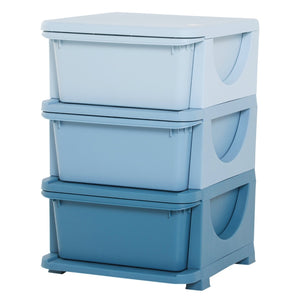 Praktische blauwe opbergbox speelgoed organizer 37x37x57 cm stevig | Zenzee met 3 stapelbare laden voor speelgoedopslag