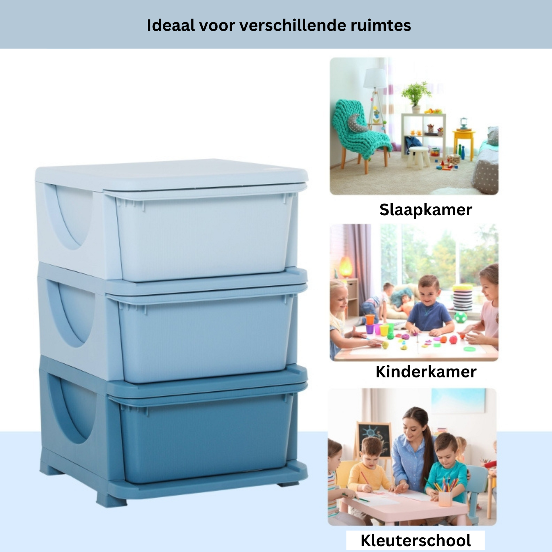 Praktische blauwe opbergbox speelgoed organizer 37x37x57 cm stevig | Zenzee