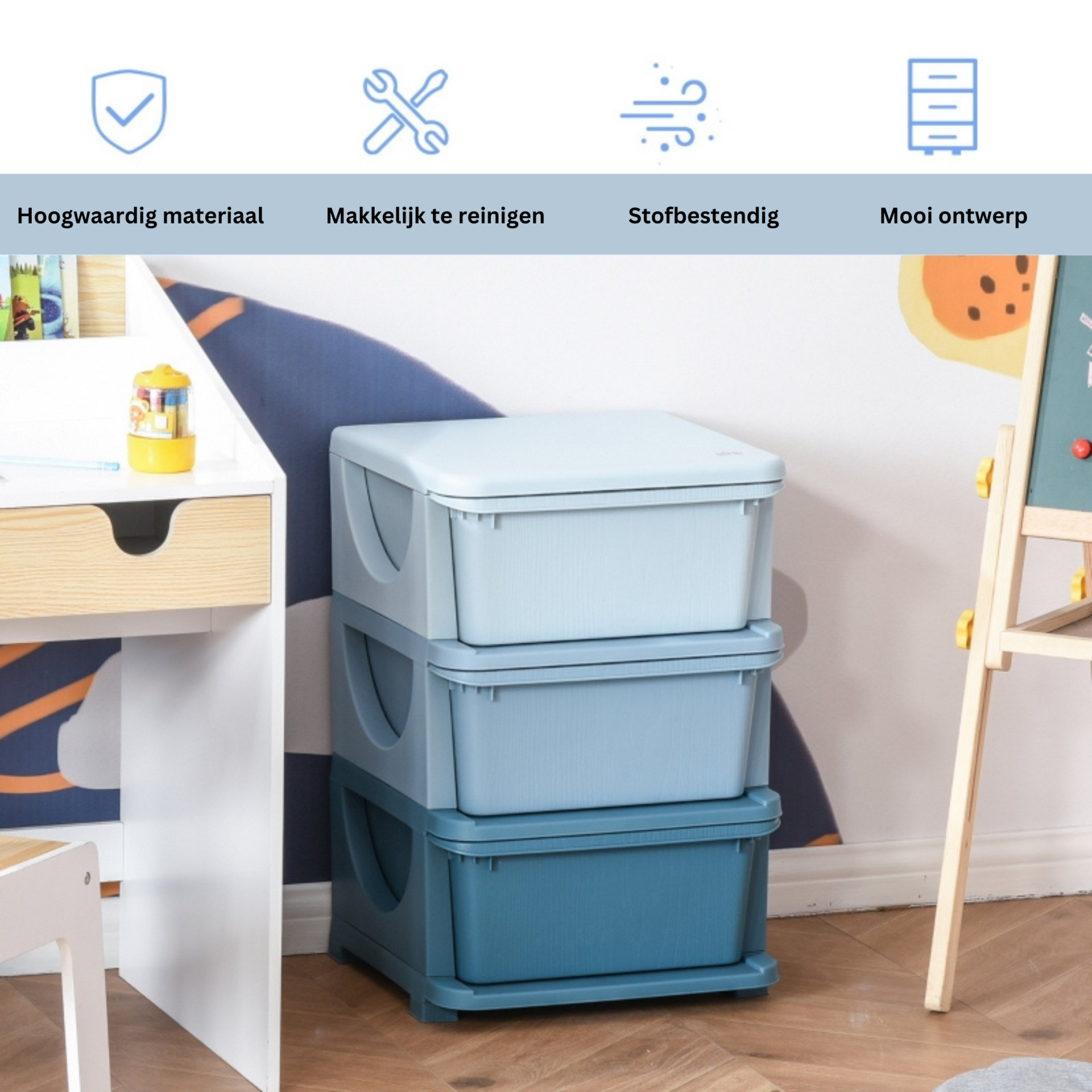 Praktische blauwe opbergbox speelgoed organizer 37x37x57 cm stevig | Zenzee