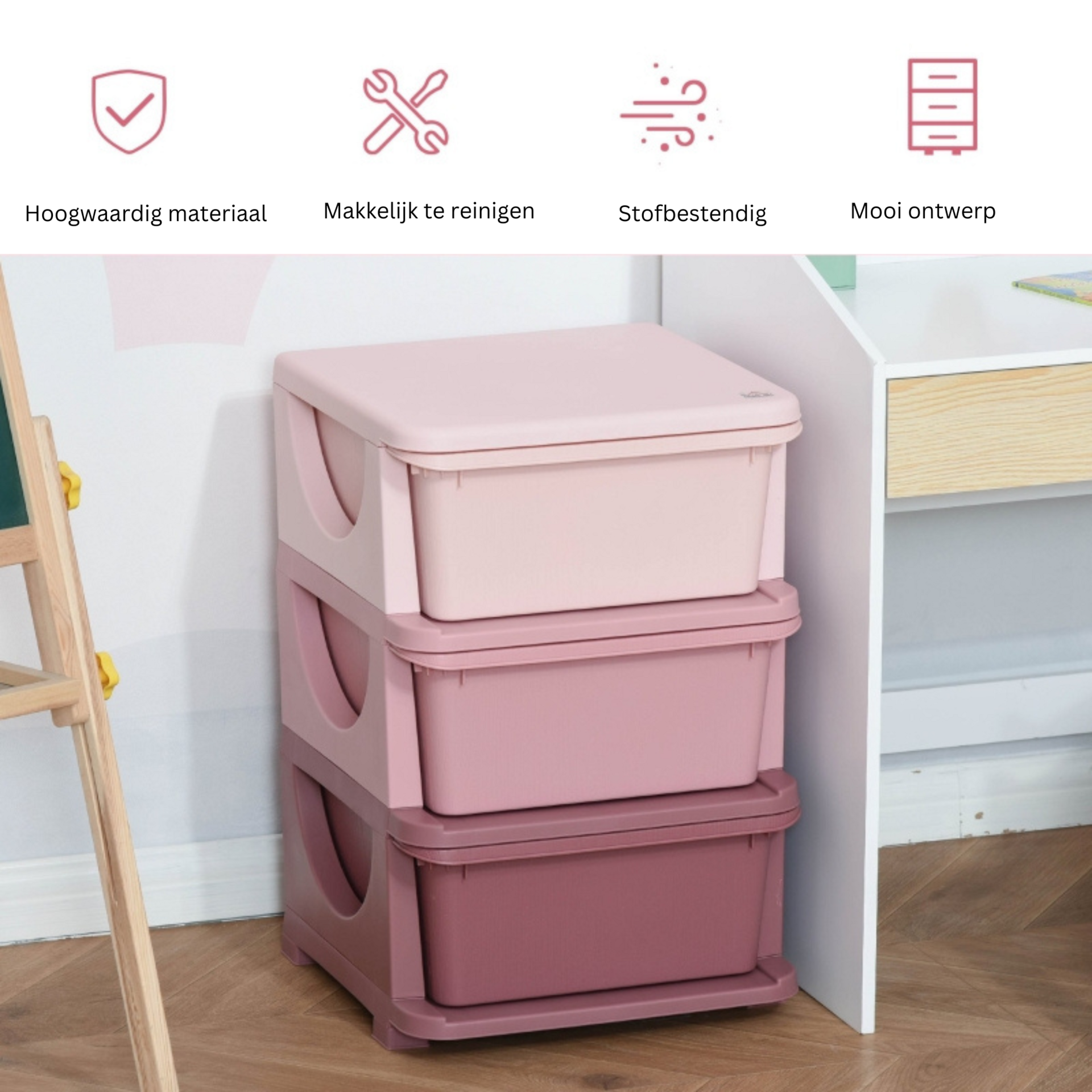 Praktische roze opbergbox speelgoed organizer 37x37x57 cm stevig en ruim | Zenzee