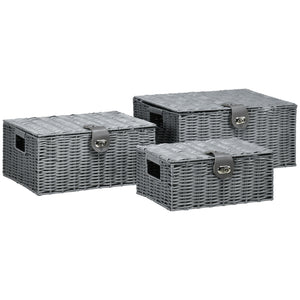 Praktische set van 3 opbergmanden met deksel grijs 36x29x18 cm stevig – duurzaam en multifunctioneel voor thuisgebruik