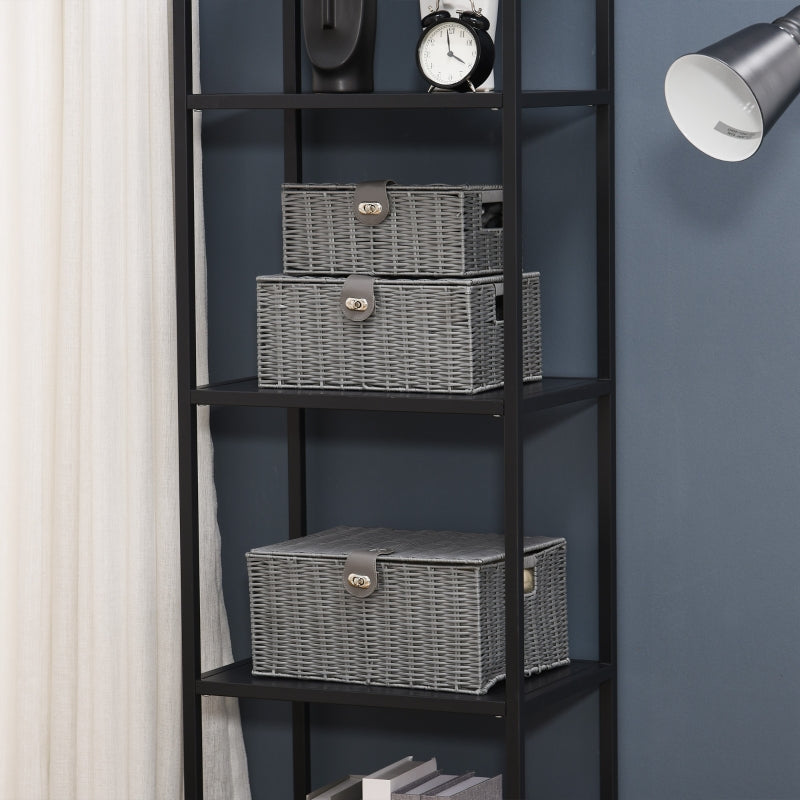 Praktische set van 3 opbergmanden met deksel grijs 36x29x18 cm stevig